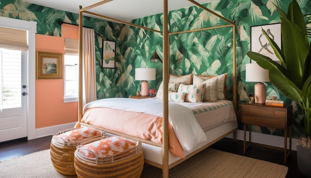 Kostenloses Foto komfortables, modernes schlafzimmer mit elegantem luxus, der von ki generiert wird
