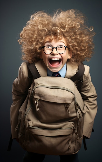 Komisches kleines Kind mit Rucksack
