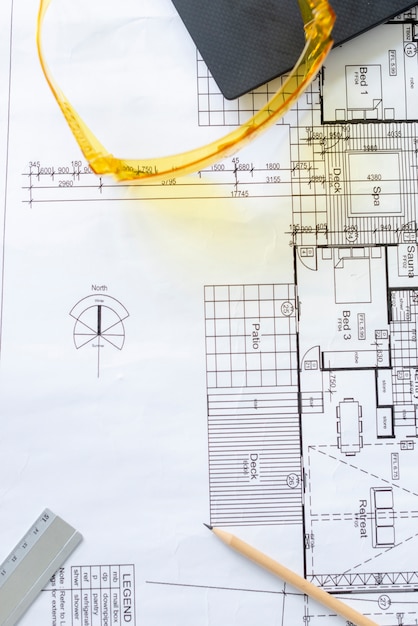 Kostenloses Foto komplexer architekturplan der draufsicht