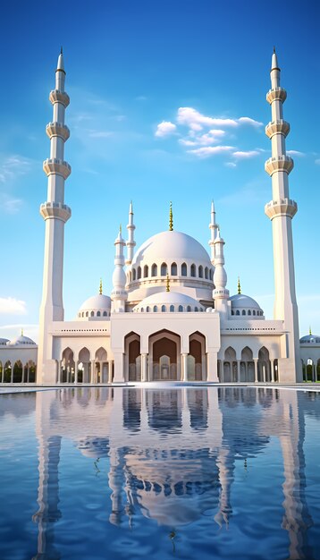 Komplizierte Moschee-Gebäude und -Architektur mit Himmelslandschaft und Wolken