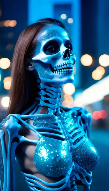 Komposition mit Porträt eines weiblichen Skeletts