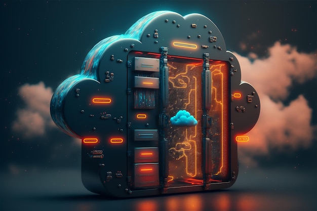 Kostenloses Foto konzept der cyber-server-cloud-datenspeicherung cloudscape digitaler online-rack-service für globale netzwerk-datenbank-backup-computer-sicherheitsinfrastrukturtechnologie