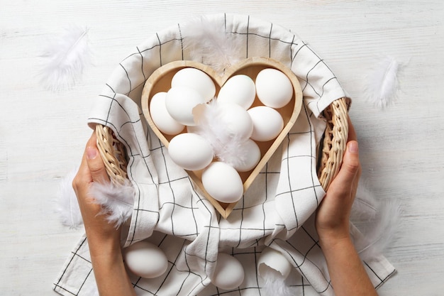 Konzept der Draufsicht der Eier der natürlichen landwirtschaftlichen Produkte