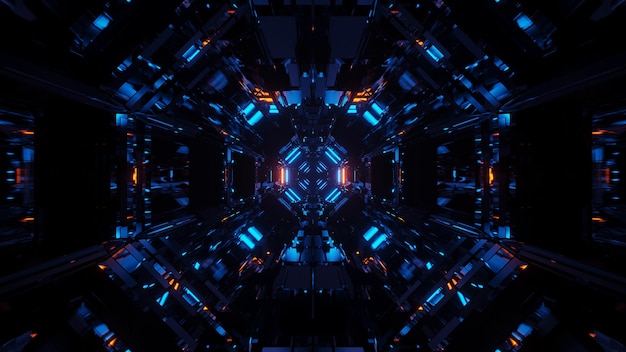Kostenloses Foto kosmischer hintergrund mit blauen laserlichtern mit kühlen formen
