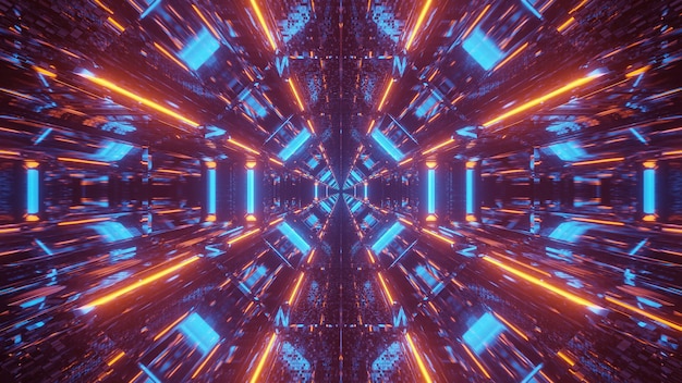 Kosmischer Hintergrund mit blauen und orangefarbenen Laserlichtmustern - perfekt für eine digitale Tapete