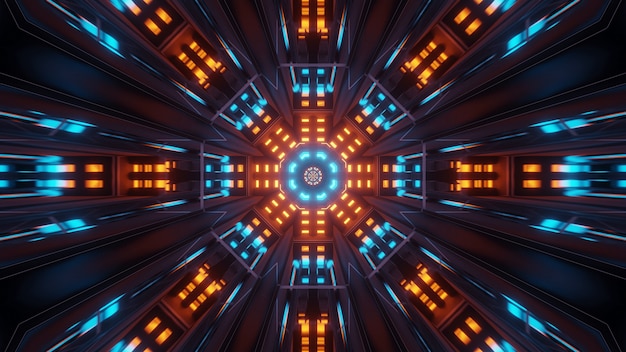 Kosmischer hintergrund mit bunten blauen und orange laserlichtern - perfekt für eine digitale tapete
