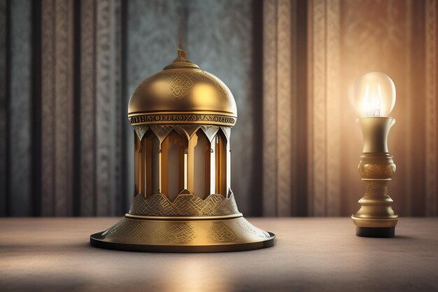 Kostenlose Foto Ramadan Kareem Eid Mubarak Altmodische königliche elegante Lampe mit Moschee