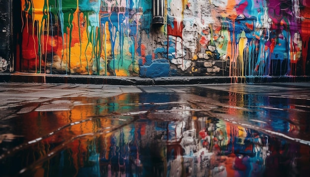 Kostenloses Foto kräftige farben beleuchten nachts schmutzige stadtstraßen, die von ki generiert werden