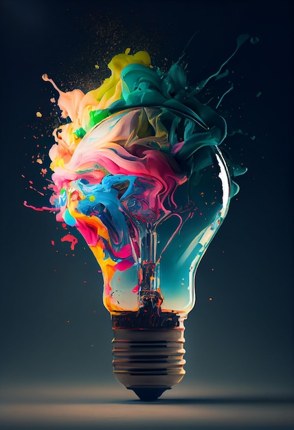 Kreative Glühbirne abstrakt auf leuchtend blauem Hintergrund generative KI