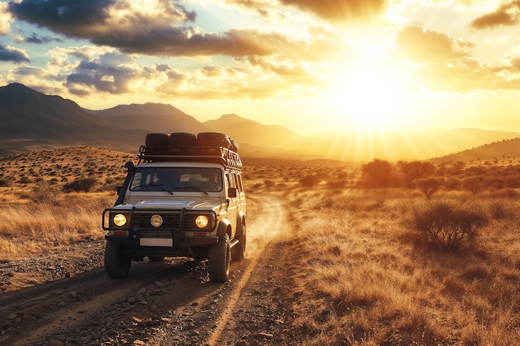 Kostenlose Foto kreuzungswagen in einer safari-szene