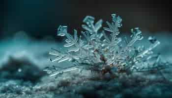 Kostenloses Foto kristallschneeflocke glänzt auf eisigem winterast, der von ki erzeugt wird