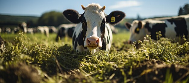 Kühe fressen an einem sonnigen Sommertag im Dorf frischen grünen Salat