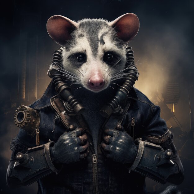 Kühler Opossum mit Kleidung