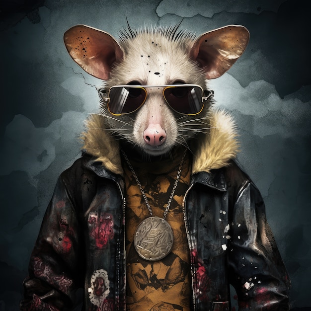 Kühler Opossum mit Kleidung