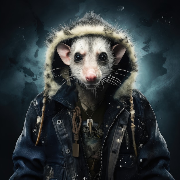 Kostenloses Foto kühler opossum mit kleidung