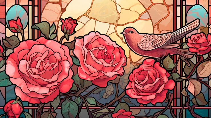 Kostenlose Foto künstlerische szene, inspiriert vom art nouveau-stil mit farbenfrohen darstellungen