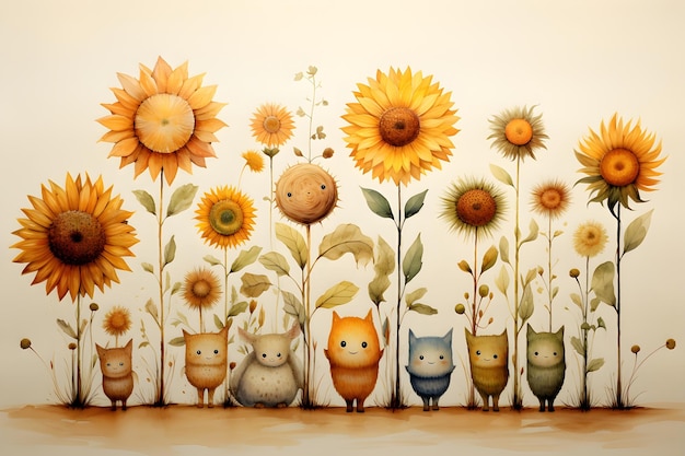 Kunstkonzept Sonnenblumen Feldillustration