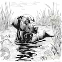 Kostenloses Foto labrador retriever im wasser schwarz-weiß-vektorillustration