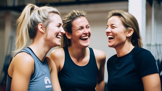 Lachende Frauen im Sportoutfit, erstellt mit generativer KI-Technologie