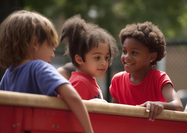 Lächelnde Kinder, die im Freien spielen und den von KI generierten Sommerspaß genießen