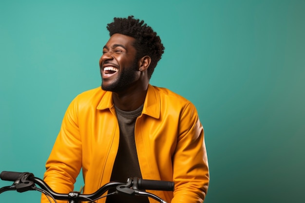 Kostenloses Foto lächelnder mann posiert mit seinem fahrrad