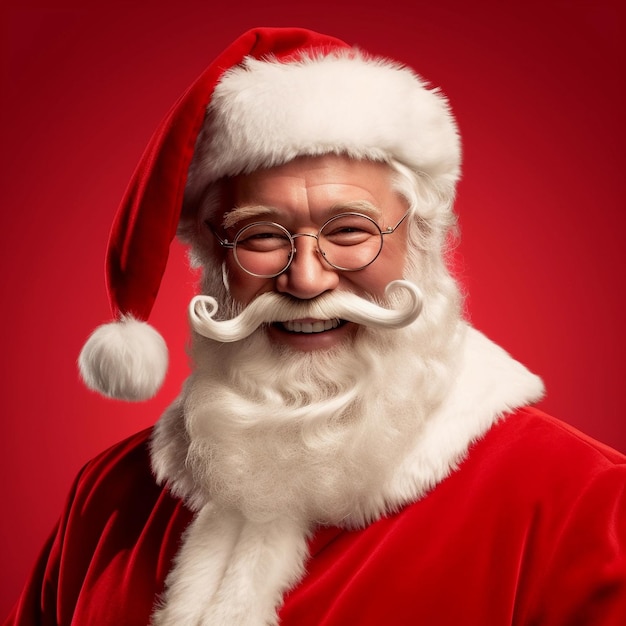Kostenloses Foto lächelnder weihnachtsmann isoliert auf rotem hintergrund