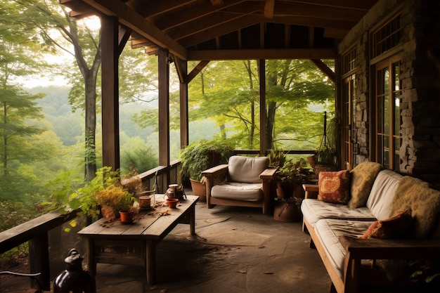 Kostenloses Foto ländliche terrasse mit möbeln und vegetation