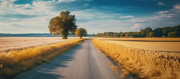 Kostenloses Foto landschaft mit einem weiten getreidefeld. ki-generiertes bild