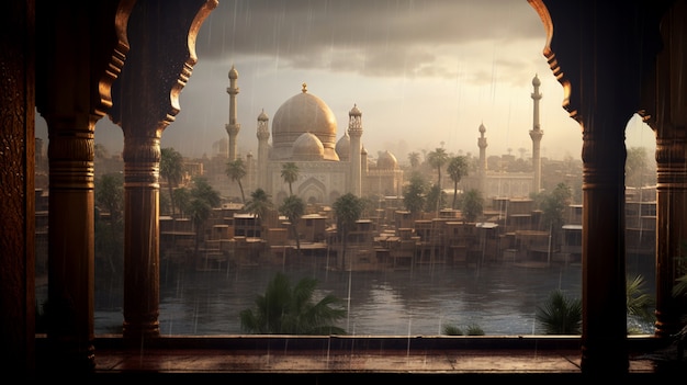 Landschaftsszene aus dem alten Bagdad, inspiriert von Videospielen