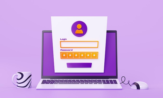 Laptop mit Anmelde- und Passwortformular auf dem Bildschirm