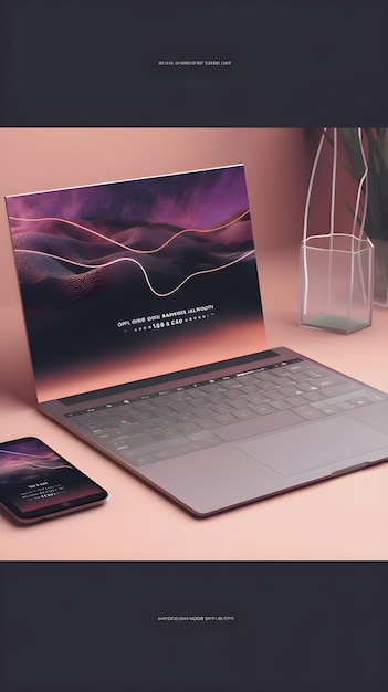 Kostenloses Foto laptop und smartphone auf rosa hintergrund 3d-rendering computer-digitale zeichnung