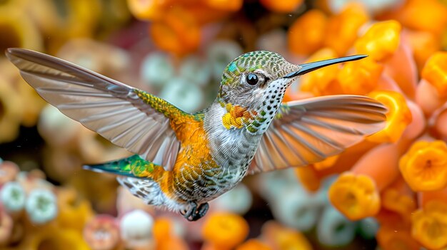 Kostenloses Foto lebendig farbiger kolibri in natürlicher umgebung