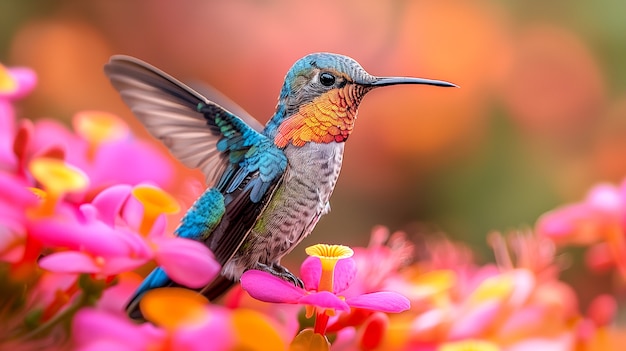 Kostenloses Foto lebendig farbiger kolibri in natürlicher umgebung