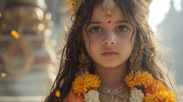 Lebendige Farben Porträt einer Frau bei einer Navratri-Feier