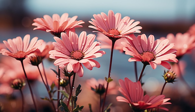 Lebendige Gänseblümchenblüten auf einer Wiese, die die Essenz des Sommers einfangen, erzeugt durch künstliche Intelligenz