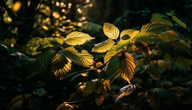 Lebendige Herbstblätter schmücken eine ruhige, von KI generierte Waldlandschaft