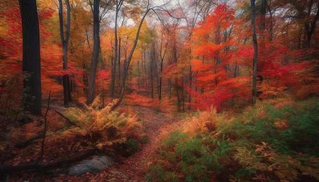 Lebendige Herbstfarben schmücken die ruhige ländliche Szenerie, die von KI generiert wurde