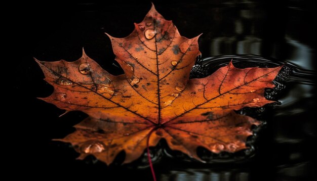 Lebendiges Herbst-Ahornblatt spiegelt sich in der generativen KI des Wassers wider