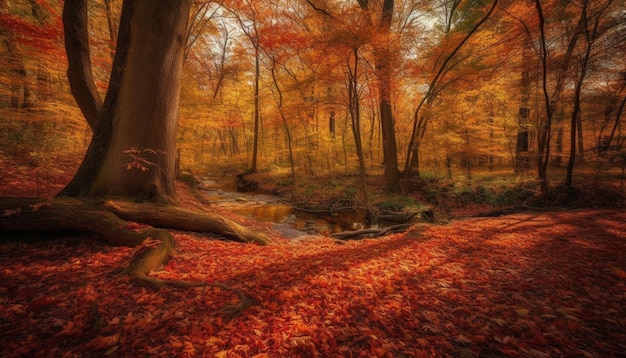 Kostenloses Foto lebhafte farben des herbstlaubs in einer ruhigen ländlichen wildnisszene, generiert von ki