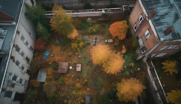 Lebhafte Herbstblätter bedecken den Baum in einer von KI generierten ländlichen Szene