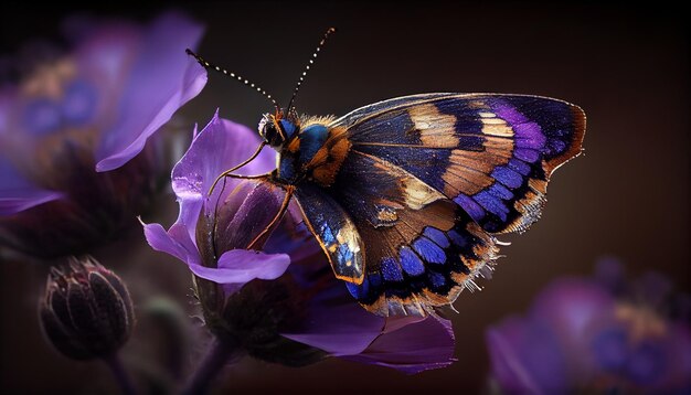 Lebhafter Schmetterling bestäubt gelbe Blume im Frühling mit generativer KI