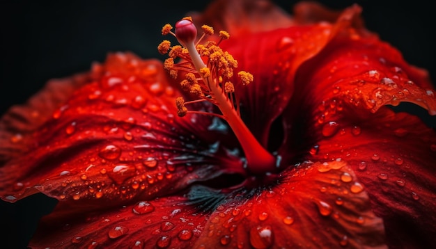 Kostenloses Foto lebhaftes, vom tau nasses gerbera-gänseblümchen präsentiert die von ki erzeugte naturschönheit