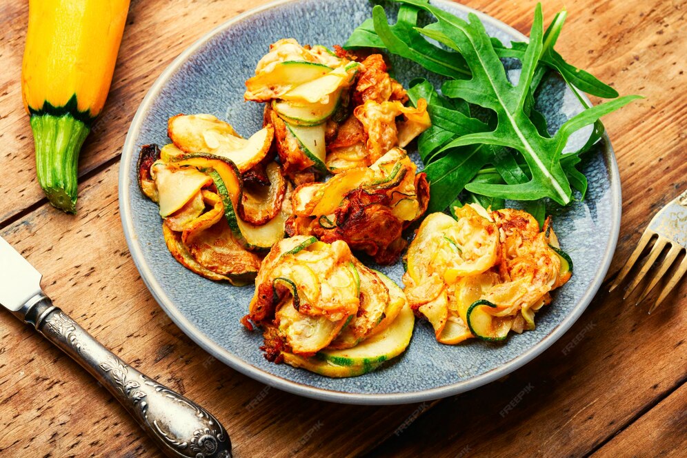 Lecker geröstete zucchini und frische kräuter gebratenes