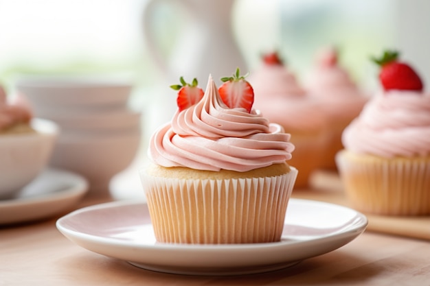 Kostenloses Foto leckere cupcakes mit erdbeeren