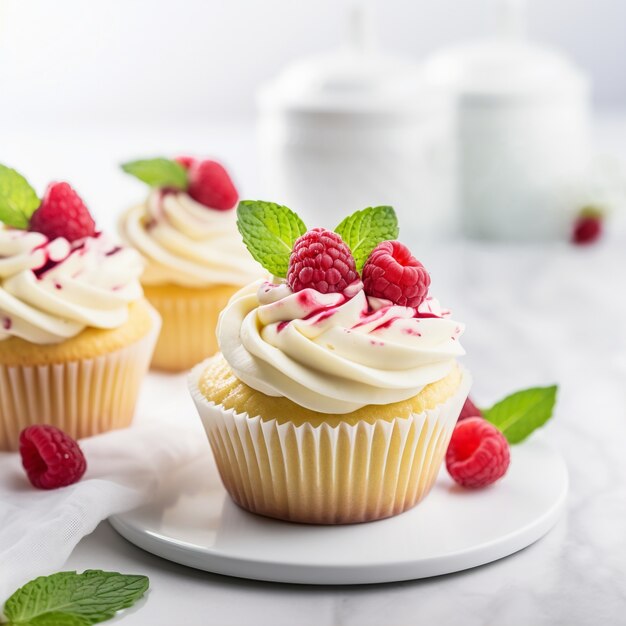 Leckere Cupcakes mit Himbeeren