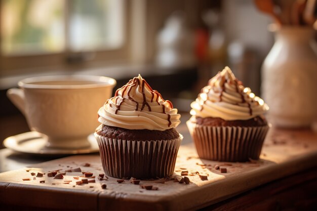 Leckere Cupcakes mit Schokoladenglasur