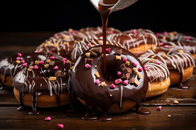 Leckere Donuts mit Topping-Arrangement