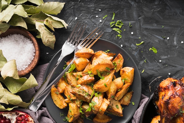 Leckere Erntedankmahlzeit Draufsicht