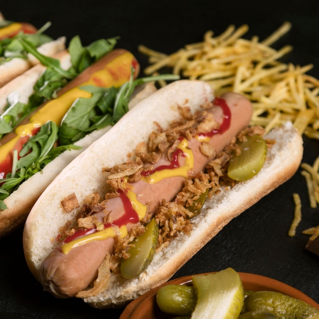 Kostenloses Foto leckere fast-food-hot-dog-nahaufnahme