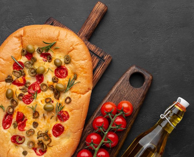 Kostenlose Foto leckere foccacia und zutaten